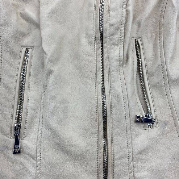 Guess Moto Jacket Women Extra Small XS Tan Full Zip Casual Biker 100% Polyester - Picture 8 of 16